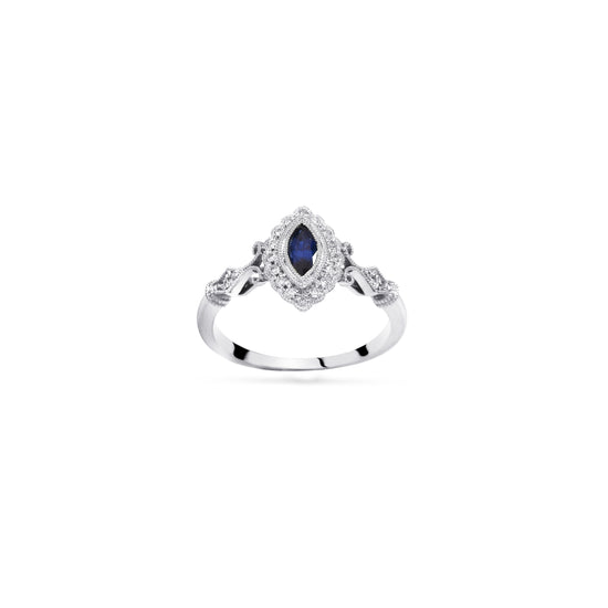 14K white gold Diamond and Marquises sapphire ring