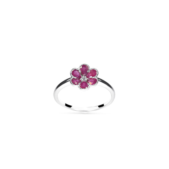 Blooming Elegance Ruby and Diamond Flower Ring