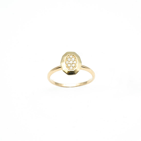 14K Yellow Gold Hexagon Diamond Fashion Ring