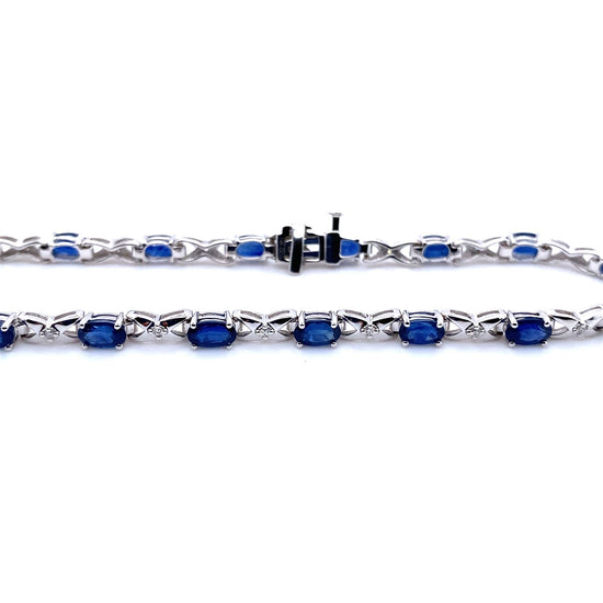 14K White Gold Oval Sapphire and Diamond Infinity Tennis Bracelet