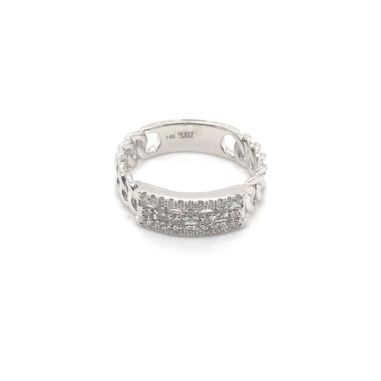 14K White Gold Diamond Cuban Ring