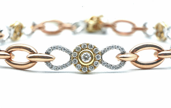 14K Tri-Color Gold Infinity Link Diamond Bracelet