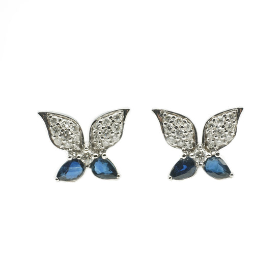14K White Gold Sapphire and Diamond Butterfly Stud Earrings