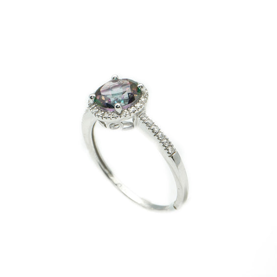 14K White Gold Topaz Diamond Halo Ring