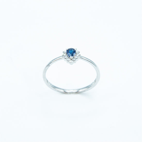 14K White Gold Blue Sapphire and Diamond Halo Ring