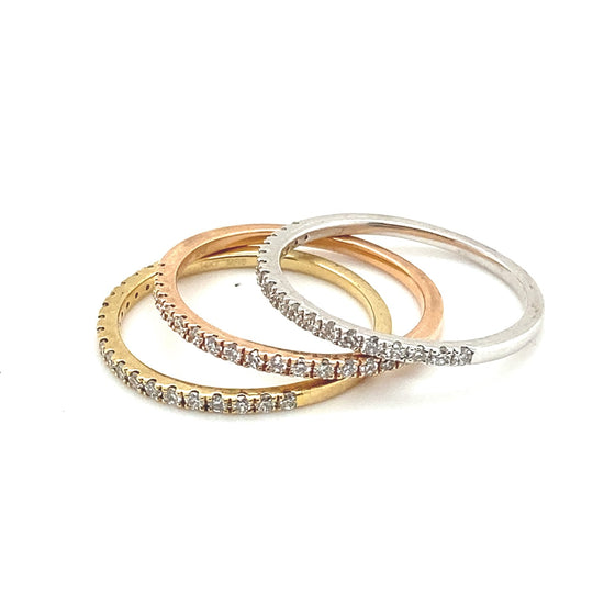 14K Tri-Color Gold Diamond Stacking Ring Set