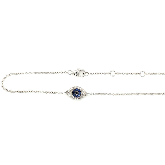 14K White Gold Sapphire and Diamond Evil Eye Bracelet
