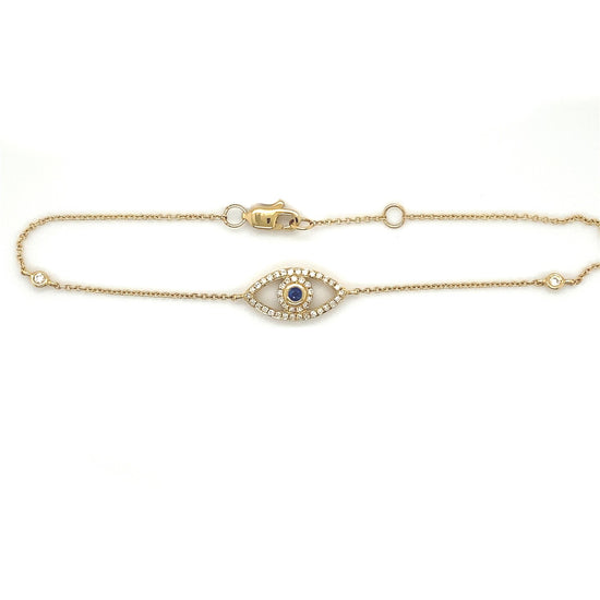 14K Yellow Gold Sapphire and Diamond Evil Eye Bracelet