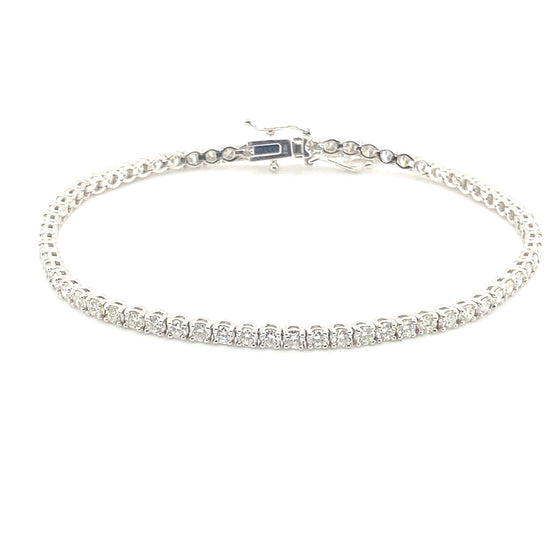 14K White Gold Diamond Tennis Bracelet with Double Clasp
