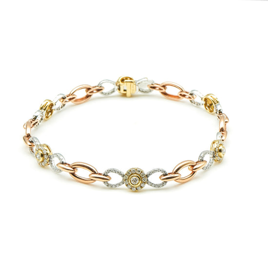 14K Tri-Color Gold Infinity Link Diamond Bracelet