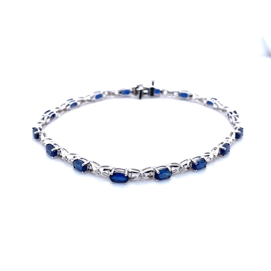14K White Gold Oval Sapphire and Diamond Infinity Tennis Bracelet