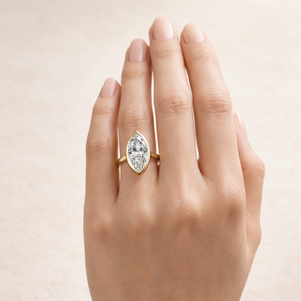 14k Yellow Gold Marquise Lab Diamond Bezel Ring, Size 7 – model edit
