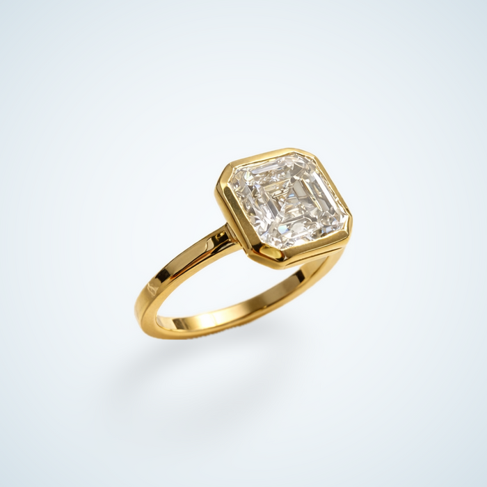 14k Yellow Gold Asscher-Cut Diamond Bezel Ring