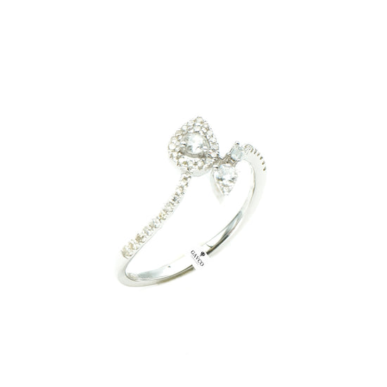 14K White Gold Pear and Baguette Diamond Ring