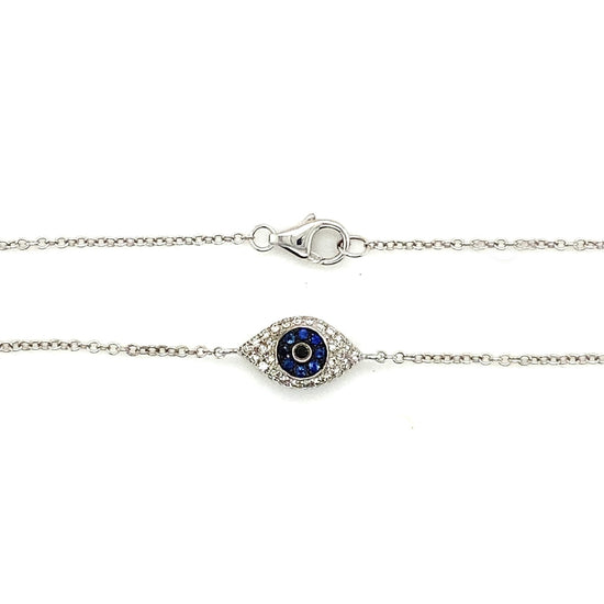14K White Gold Sapphire and Diamond Evil Eye Bracelet