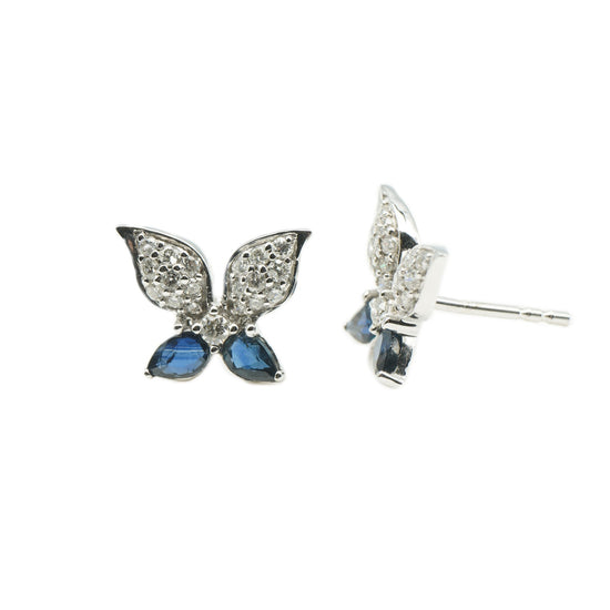 14K White Gold Sapphire and Diamond Butterfly Stud Earrings