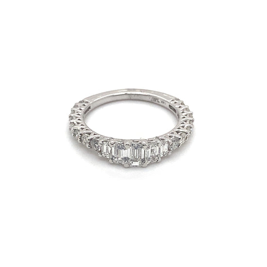 14K White Gold Diamond Ring with Baguette Center