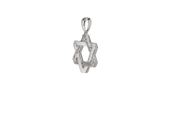 14K White Gold Star of David Pendant with Diamonds
