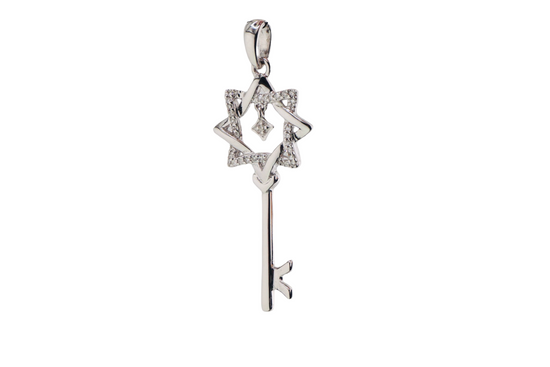 14K White Gold Diamond Star of David Key Pendant