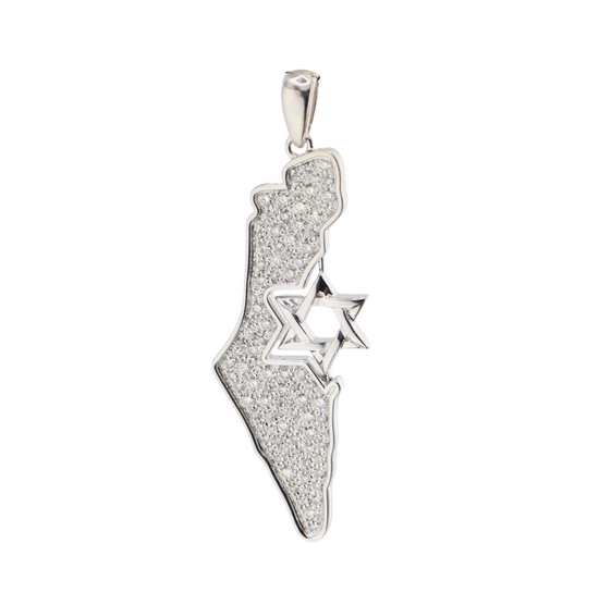 14K White Gold Israel Pendant with Star of David and Diamonds