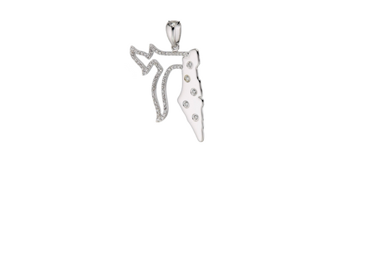 14K White Gold Israel Chai Pendant with Diamonds
