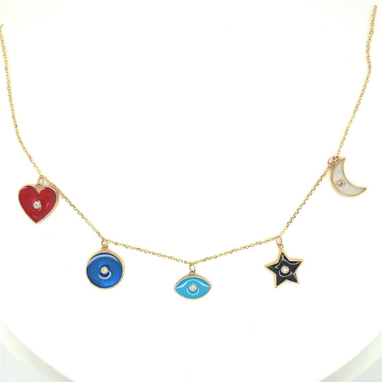 Ladies Diamond enamel charm necklace