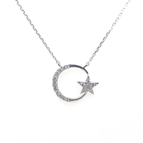 Diamond Crescent Star Necklace