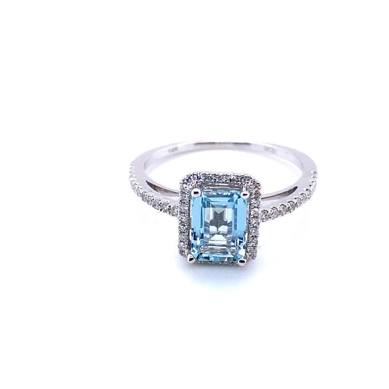 Diamond and aqua marine ring.