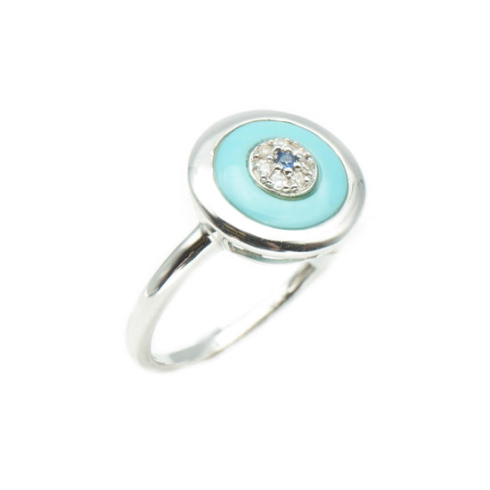 Turquoise Evil Eye Ring in 14K White Gold