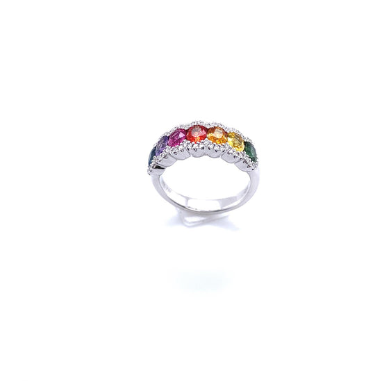 Diamond and natural multi sapphire ring
