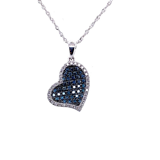 Ladies blue and white diamond heart necklace