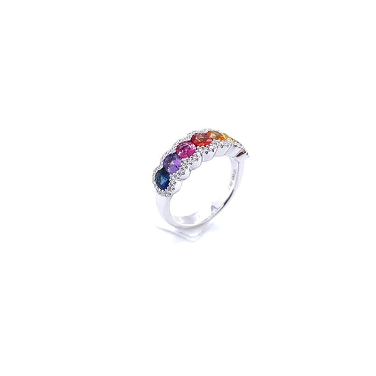 Diamond and natural multi sapphire ring